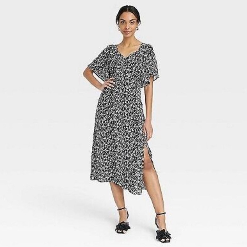 A.New.Day Women’s crepe flutter short sleeve Midi Dress Floral Size S